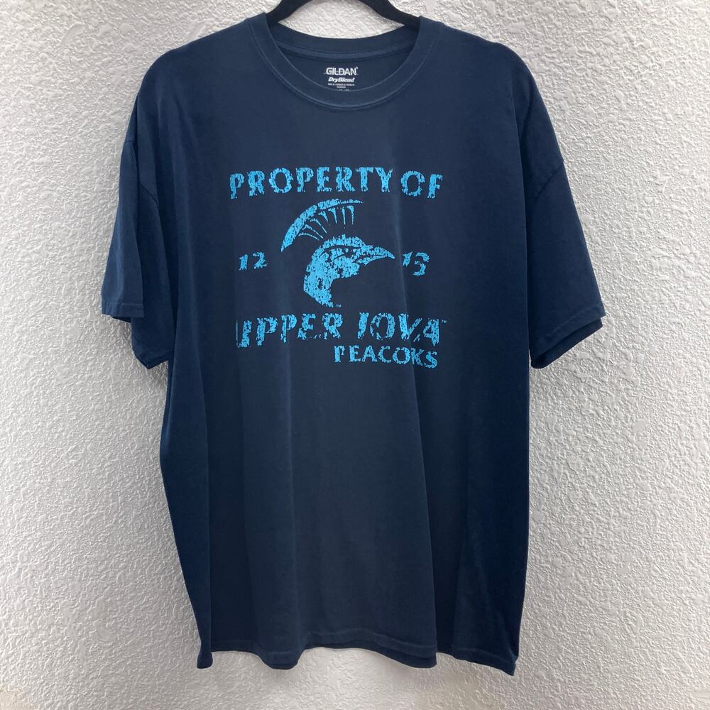 Gildan Dry Blend Navy Blue Teal Upper Iowa University Peacocks Crew Neck T Shirt